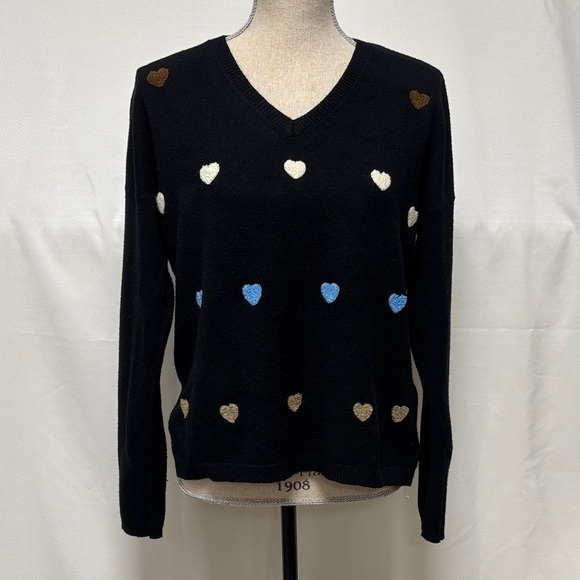 CHARLIE B Sweaters - CHARLIE B Black V-Neck Sweater with Heart Accents